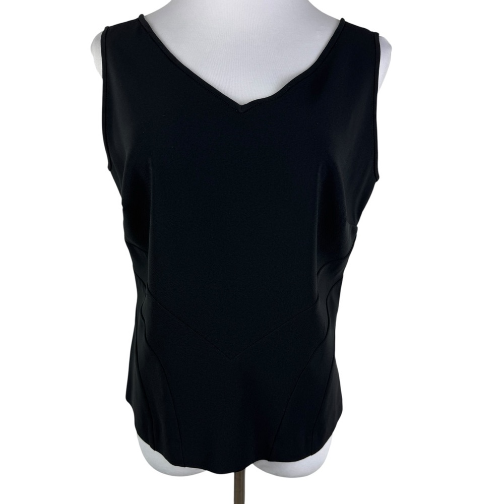 Peter Nygard Black‎ Fitted V-Neck V-Back Blouse Women's Medium Side Zipper